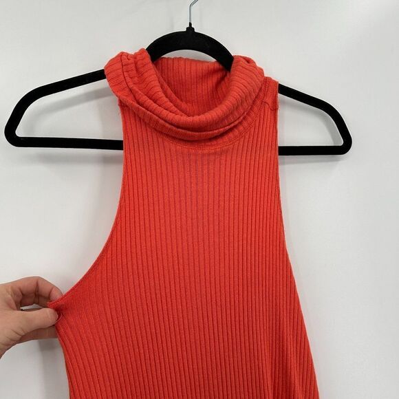 FREE PEOPLE We The Free Burnt Orange Ribbed Mock Turtleneck Tank Top Size Small - Picture 3 of 5